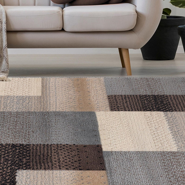 4' X 6' Grey-Brown Patchwork Power Loom Stain Resistant Area Rug