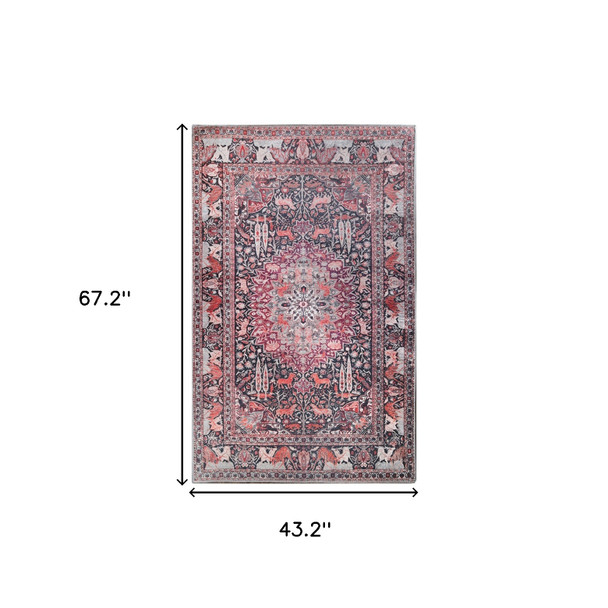 3' X 5' Garnet Red Medallion Stain Resistant Area Rug