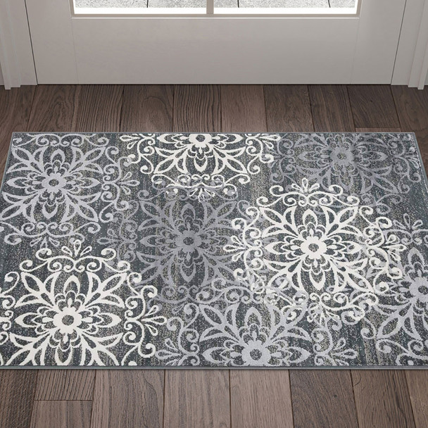 2' X 3' Slate And Gray Medallion Power Loom Stain Resistant Area Rug