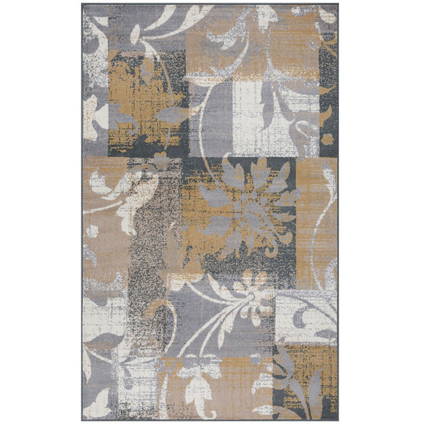 8' X 10' Beige And Gray Floral Power Loom Distressed Stain Resistant Area Rug