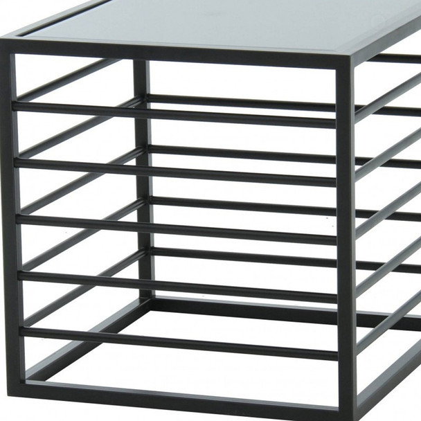 24" Black and Metal Contemporary Glass Square End Table
