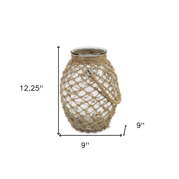 12.25" Clear and Brown Oval Glass Jar with Rope