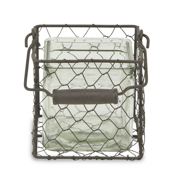 5" Brown and Clear Square Wire Basket and Glass Jar