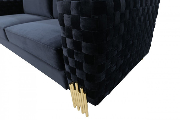 95" Black and Gold Velvet Standard Sofa