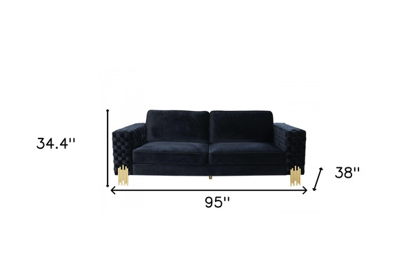 95" Black and Gold Velvet Standard Sofa