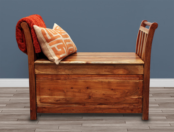 38" Natural Solid Wood Entryway Bench With Flip Top and High Sides