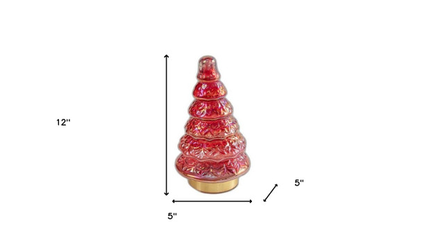 12" Red And Gold Glass Christmas Tree Sculpture