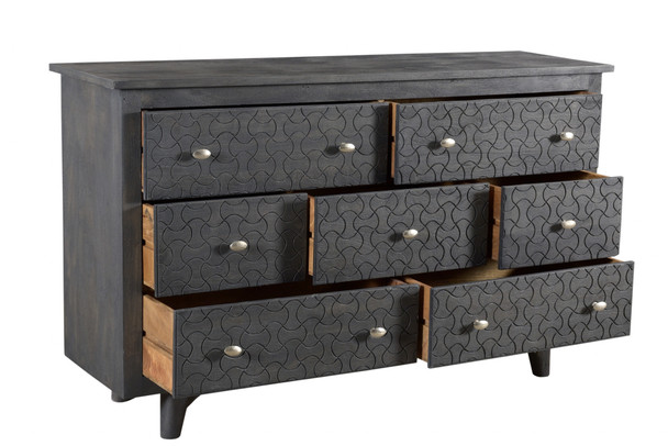 60" Gray Wash Solid Wood Seven Drawer Triple Dresser