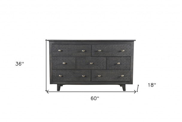 60" Gray Wash Solid Wood Seven Drawer Triple Dresser