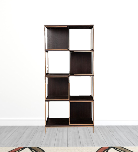 72" Brown Manufactured Wood Geometric Four Tier Etagere Bookcase