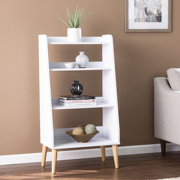 45" White Manufactured Wood Four Tier Etagere Bookcase