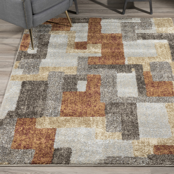 3' X 5' Grey And Brown Geometric Area Rug