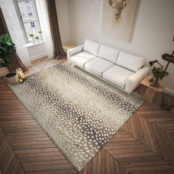 8' X 10' Beige Gazelle Print Shag Handmade Non Skid Area Rug