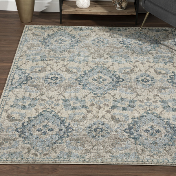 10' X 13' Blue Oriental Distressed Area Rug