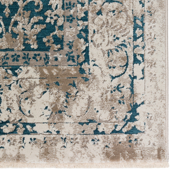 3' X 5' Blue Oriental Area Rug With Fringe