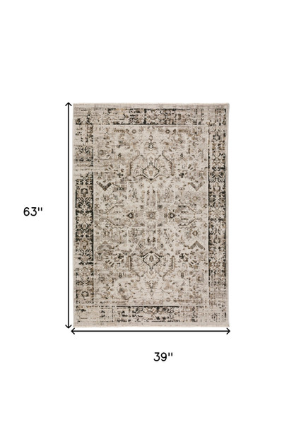 3' X 5' Gray Oriental Area Rug With Fringe