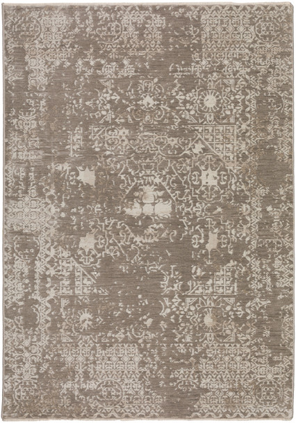 5' X 8' Gray Oriental Area Rug With Fringe