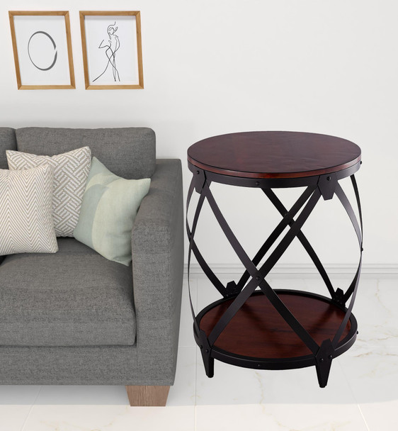 26" Black And Chestnut Solid Wood Round End Table