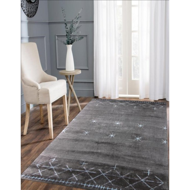 8' X 11' Sliver And Charcoal Ombre Hand Loomed Area Rug