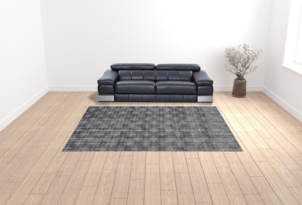 9' X 12' Dark Gery And Silver Ombre Hand Loomed Area Rug