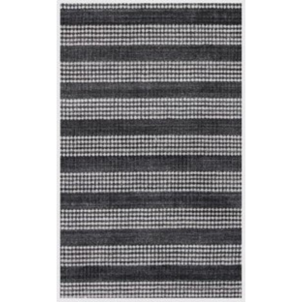 9' X 12' Black And White Striped Hand Loomed Area Rug