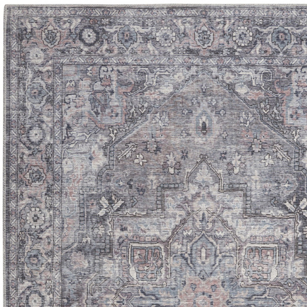 6' X 9' Grey Medallion Distressed Washable Area Rug