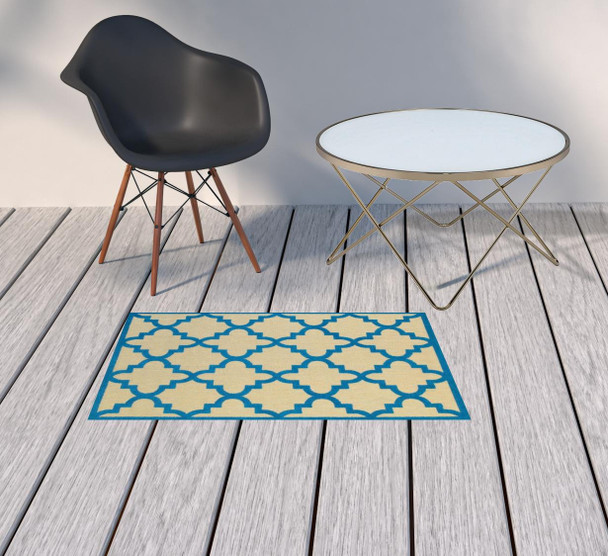 2' X 4' Sand Geometric Stain Resistant Indoor Outdoor Area Rug