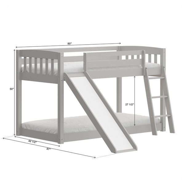 Gray Twin over Twin Solid Wood Bunk Bed With Slide and Ladder