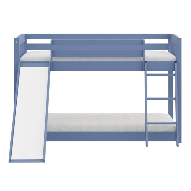 Blue Twin over Twin Solid Wood Bunk Bed With Slide and Ladder