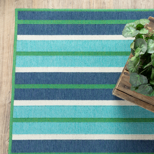 2' X 8' Blue Geometric Stain Resistant Indoor Outdoor Area Rug