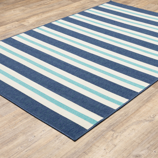 5' X 8' Blue Geometric Stain Resistant Indoor Outdoor Area Rug