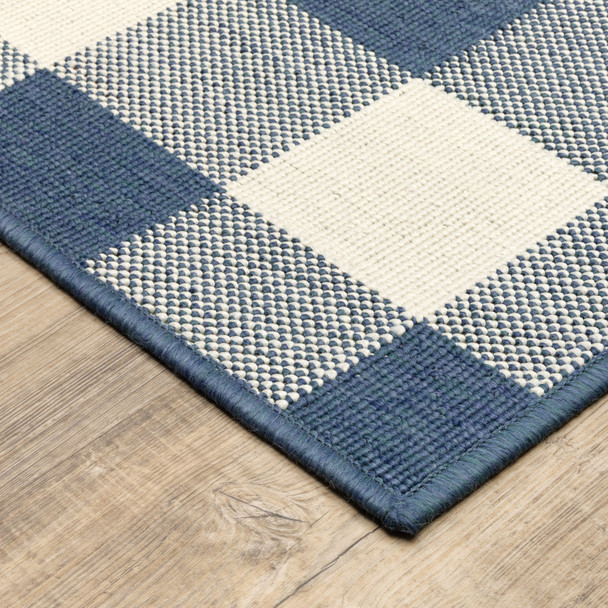 6' X 9' Blue Geometric Stain Resistant Indoor Outdoor Area Rug