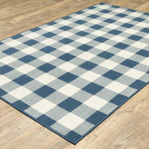 6' X 9' Blue Geometric Stain Resistant Indoor Outdoor Area Rug