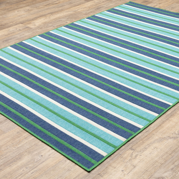 6' X 9' Blue Geometric Stain Resistant Indoor Outdoor Area Rug