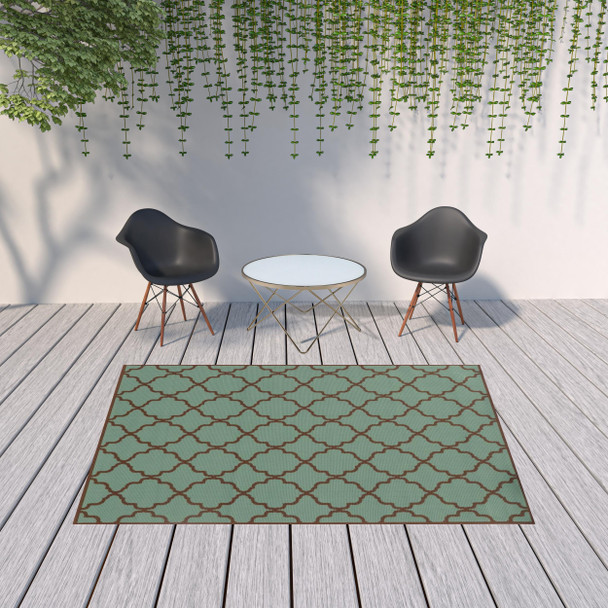 6' X 9' Blue Geometric Stain Resistant Indoor Outdoor Area Rug