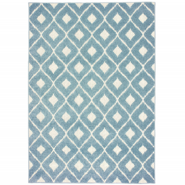 10' X 13' Blue Geometric Stain Resistant Indoor Outdoor Area Rug