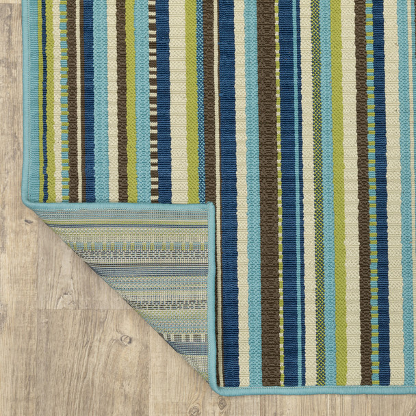 2' X 8' Blue Striped Stain Resistant Indoor Outdoor Area Rug