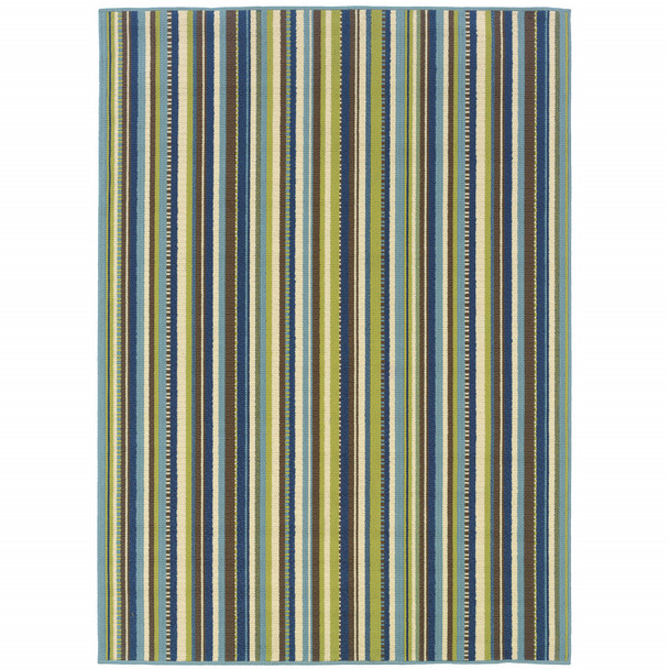 3' X 5' Blue Striped Stain Resistant Indoor Outdoor Area Rug