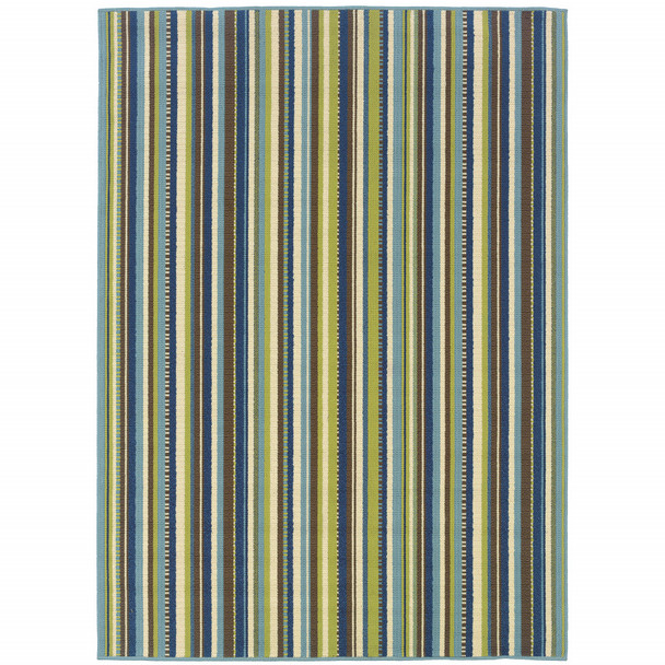 6' X 9' Blue Striped Stain Resistant Indoor Outdoor Area Rug