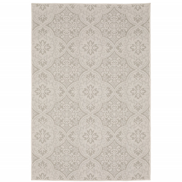 6' X 9' Ivory Floral Stain Resistant Indoor Outdoor Area Rug