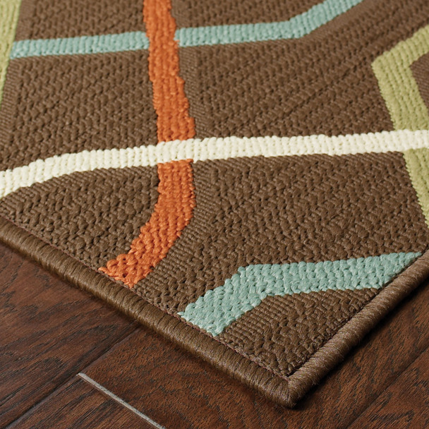 2' X 4' Brown Geometric Stain Resistant Indoor Outdoor Area Rug