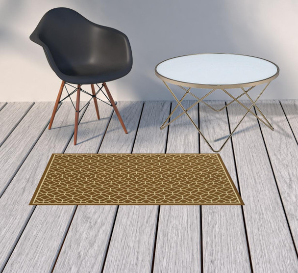 2' X 4' Brown Geometric Stain Resistant Indoor Outdoor Area Rug