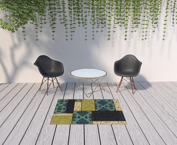 4' X 6' Brown Geometric Stain Resistant Indoor Outdoor Area Rug