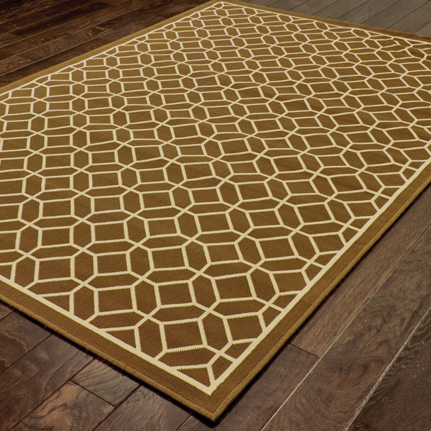 5' X 8' Brown Geometric Stain Resistant Indoor Outdoor Area Rug