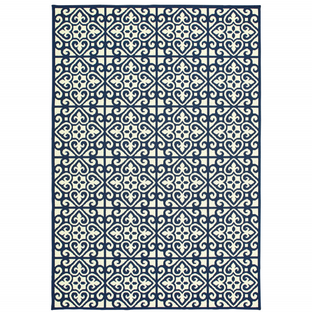 3' X 5' Ivory Geometric Stain Resistant Indoor Outdoor Area Rug