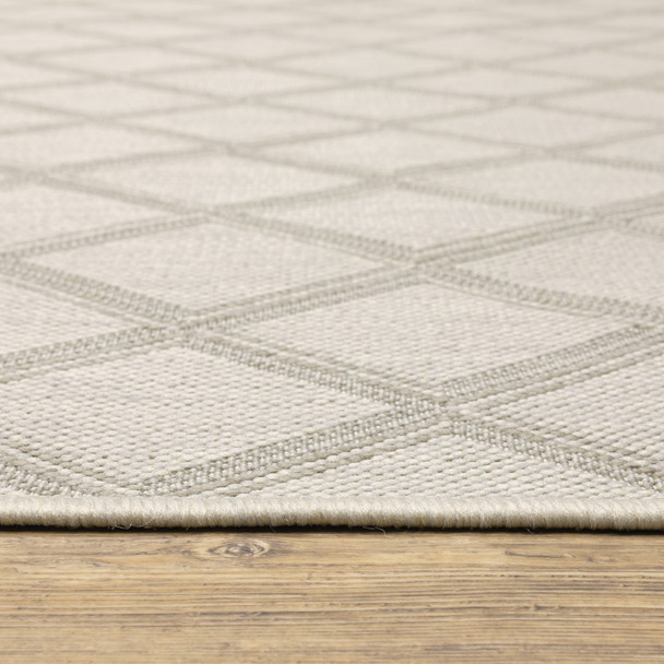 3' X 5' Ivory Geometric Stain Resistant Indoor Outdoor Area Rug