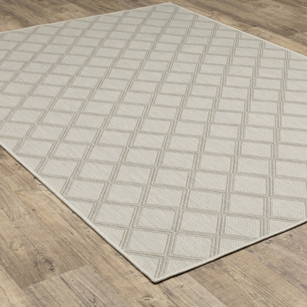 3' X 5' Ivory Geometric Stain Resistant Indoor Outdoor Area Rug