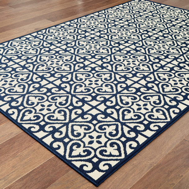 9' X 13' Ivory Geometric Stain Resistant Indoor Outdoor Area Rug