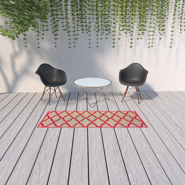 2' X 8' Sand Geometric Stain Resistant Indoor Outdoor Area Rug