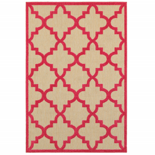 4' X 6' Sand Geometric Stain Resistant Indoor Outdoor Area Rug